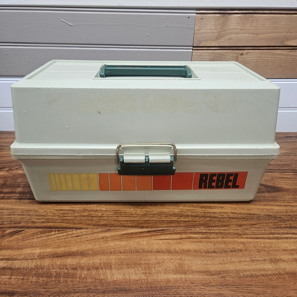 Vintage Rebel 530 Tackle Box 3 Tray Cantilever Fishing Utility Case Cream Green